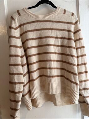 Madewell Cream and Brown Striped Crewneck Sweater